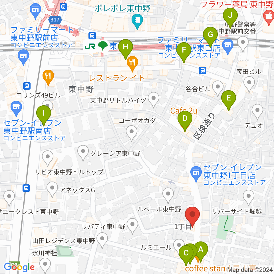 LD&K 東中野スタジオ周辺のカフェ一覧地図