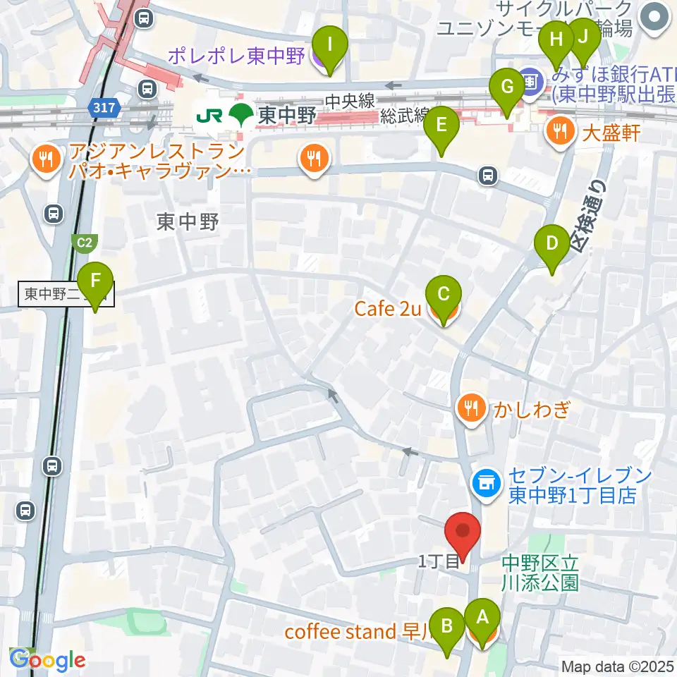 LD&K 東中野スタジオ周辺のカフェ一覧地図