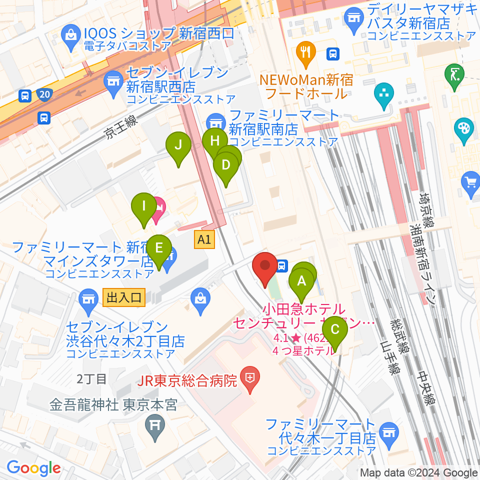 T.G.P.ドラムスクール新宿校周辺のカフェ一覧地図