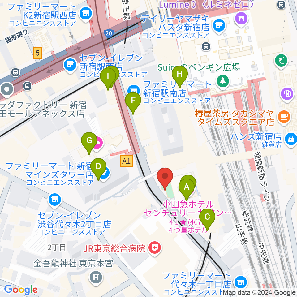 T.G.P.ドラムスクール新宿校周辺のカフェ一覧地図