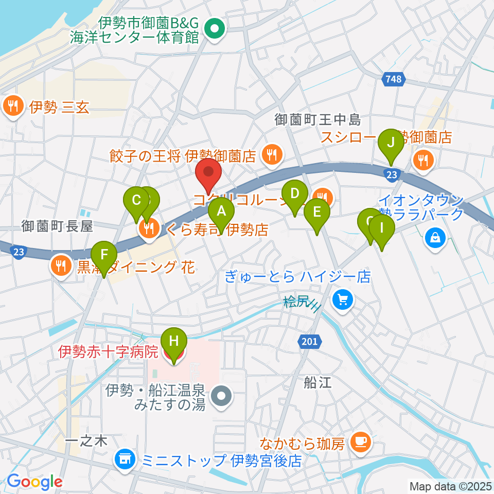 村井楽器伊勢店周辺のカフェ一覧地図