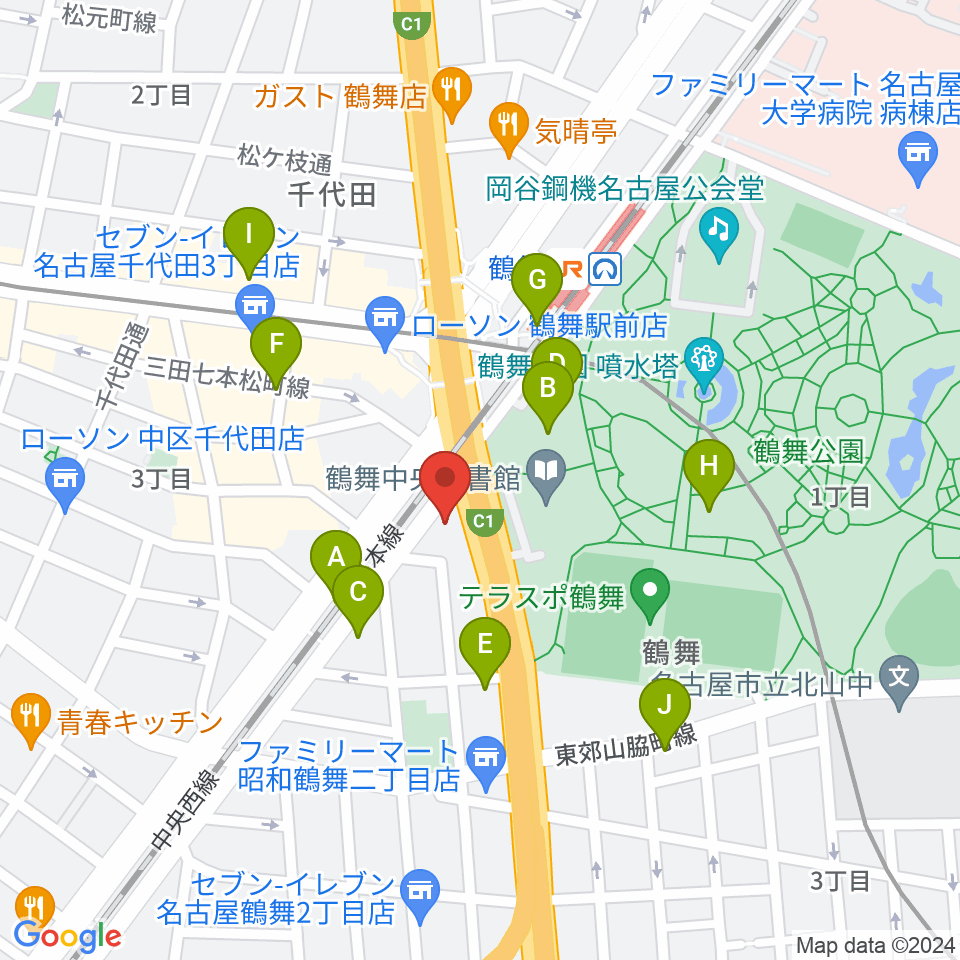 カノンミュージックスクール周辺のカフェ一覧地図