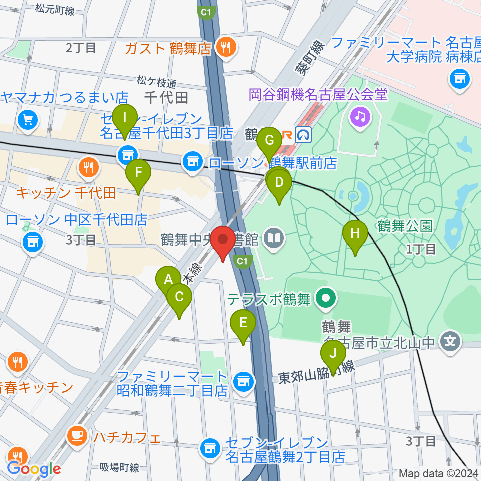 カノンミュージックスクール周辺のカフェ一覧地図