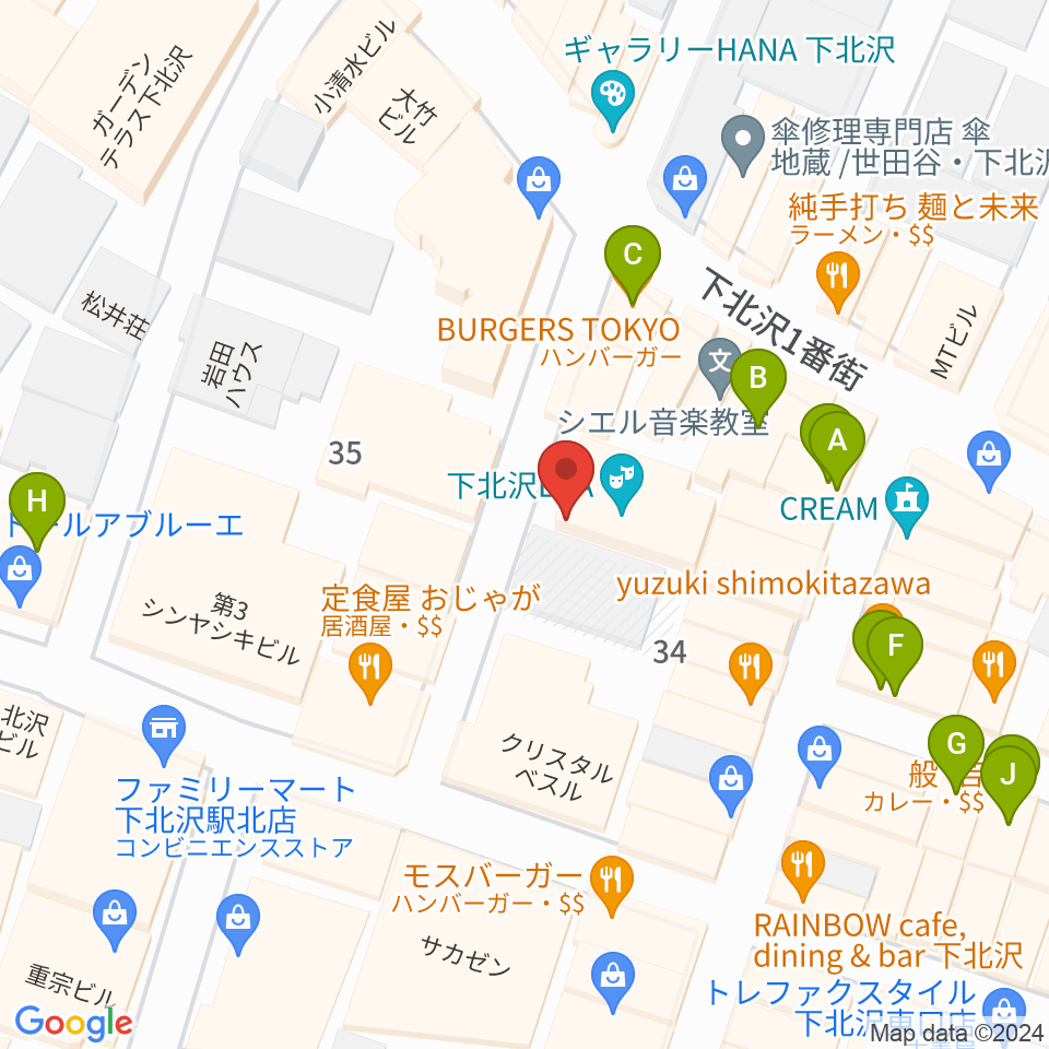 Rinky Dink Studio下北沢1st ERA店周辺のカフェ一覧地図