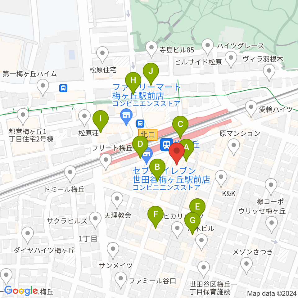 Rinky Dink Studio梅ヶ丘周辺のカフェ一覧地図