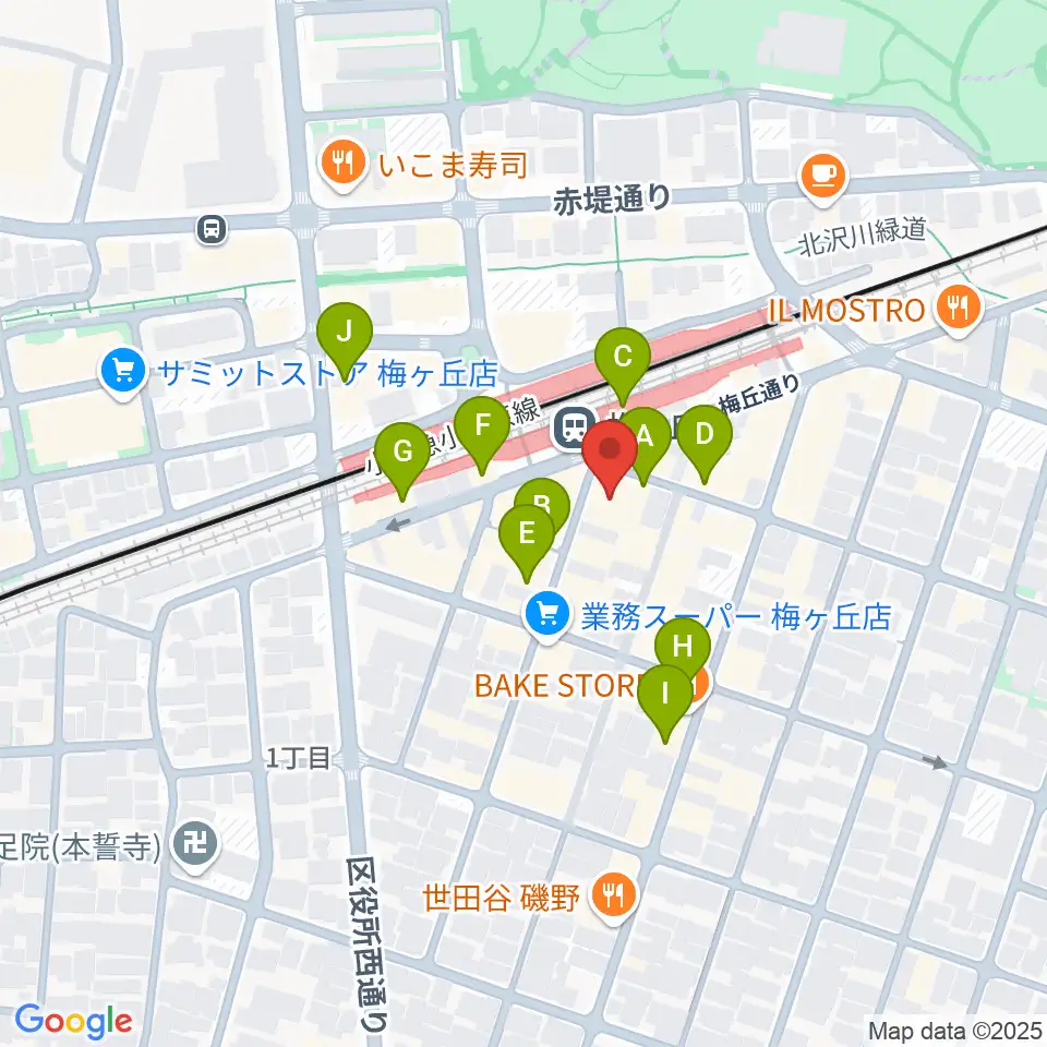 Rinky Dink Studio梅ヶ丘周辺のカフェ一覧地図