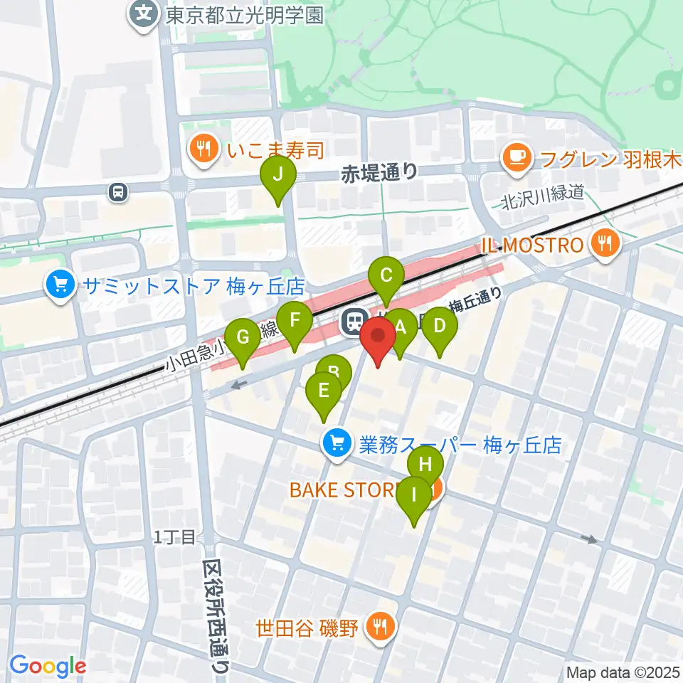 Rinky Dink Studio梅ヶ丘周辺のカフェ一覧地図