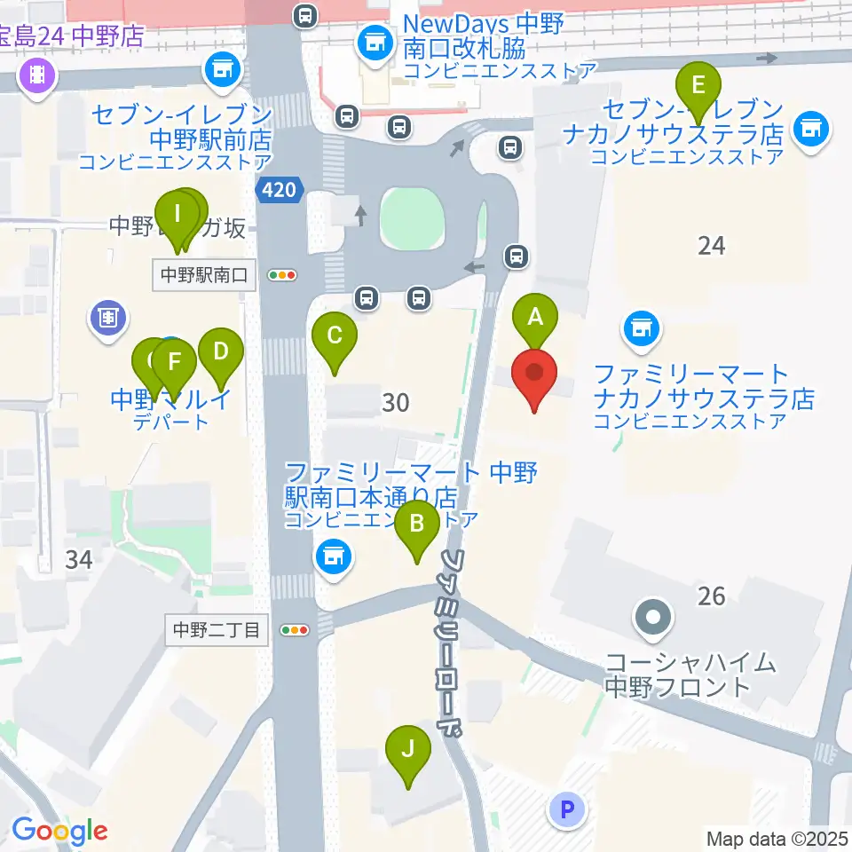 リンキィディンクスタジオ中野周辺のカフェ一覧地図