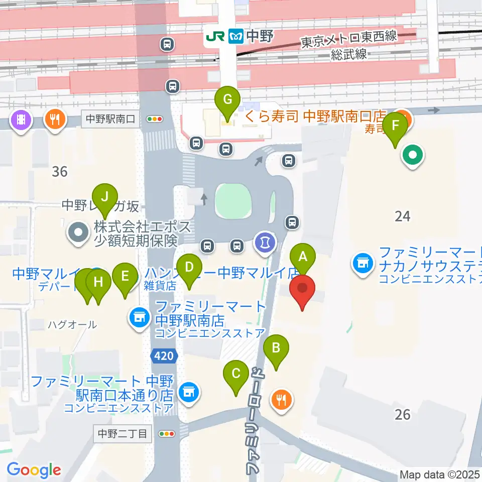 リンキィディンクスタジオ中野周辺のカフェ一覧地図