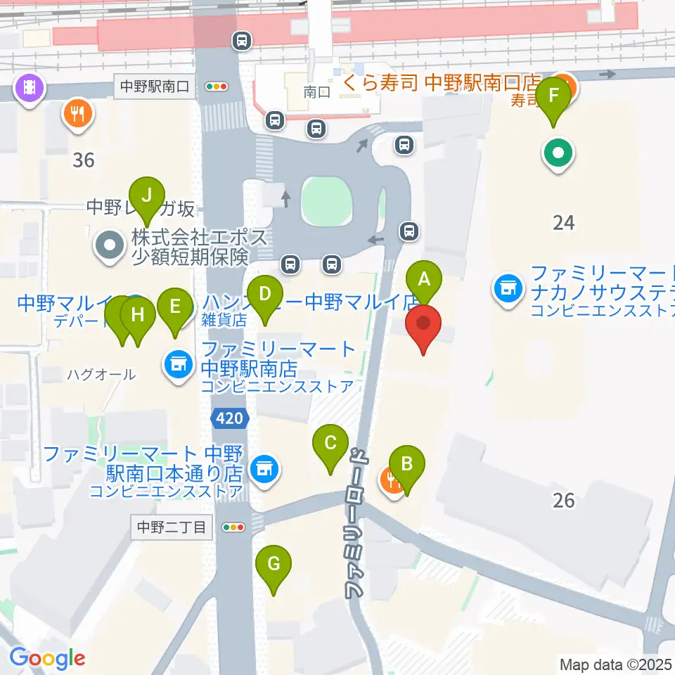 リンキィディンクスタジオ中野周辺のカフェ一覧地図
