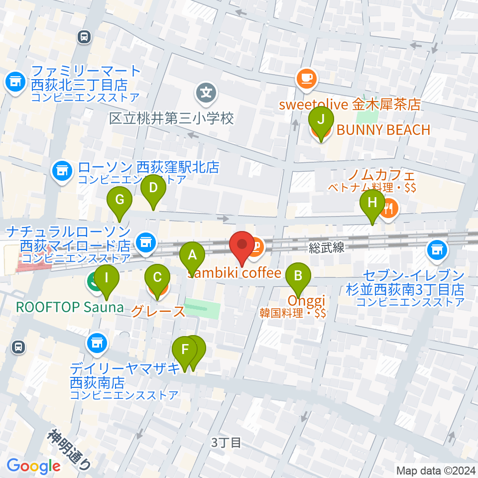 Rinky Dink Studio 西荻周辺のカフェ一覧地図