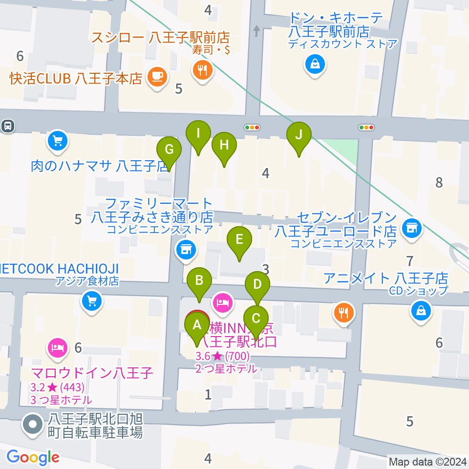 Rinky Dink Studio 八王子2nd周辺のカフェ一覧地図