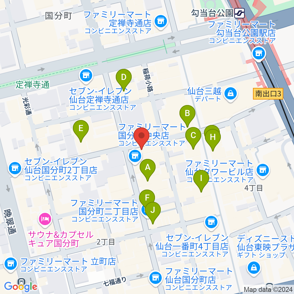 仙台ケントス周辺のカフェ一覧地図