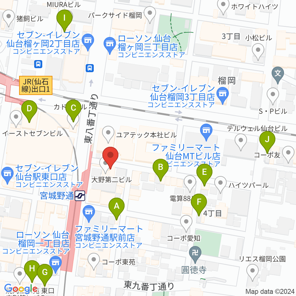 仙台フライングサン周辺のカフェ一覧地図