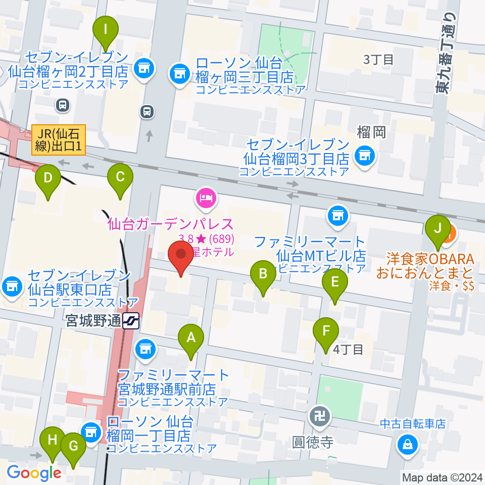 仙台フライングサン周辺のカフェ一覧地図