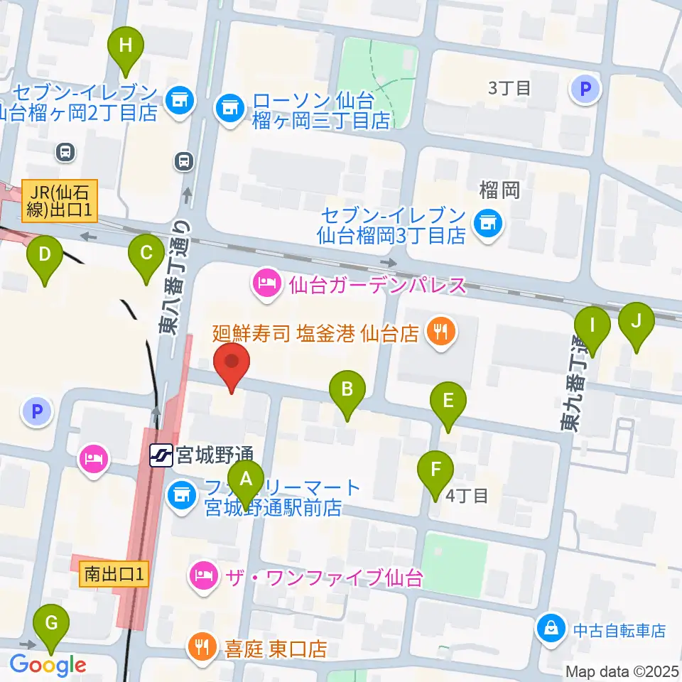 仙台フライングサン周辺のカフェ一覧地図