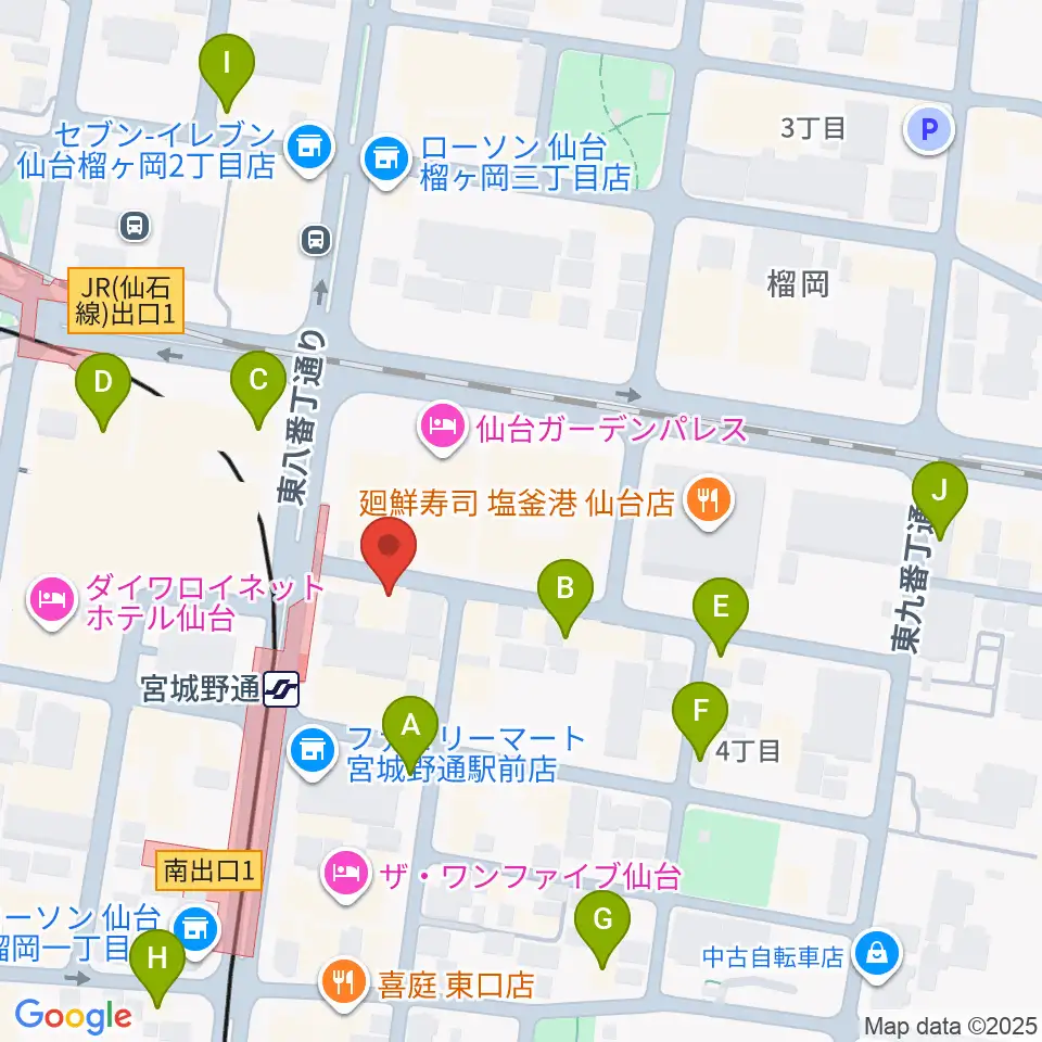 仙台フライングサン周辺のカフェ一覧地図