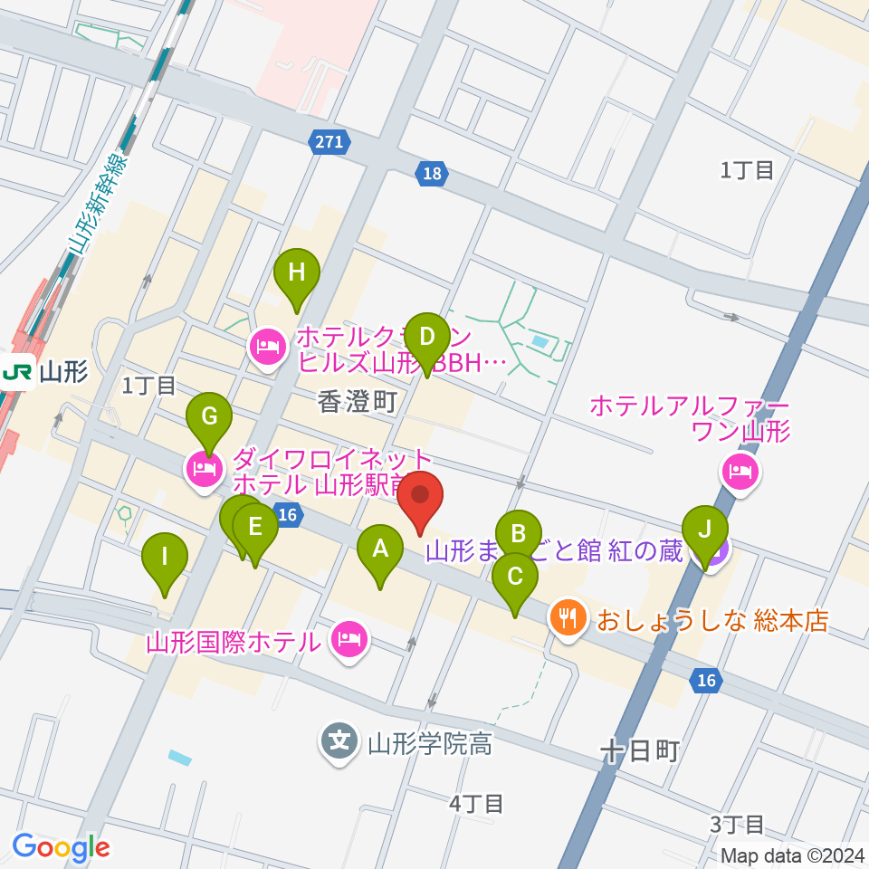 山形サンディニスタ周辺のカフェ一覧地図