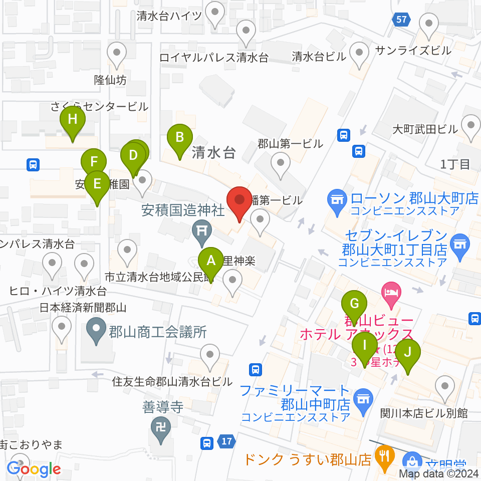 郡山ヒップショット周辺のカフェ一覧地図