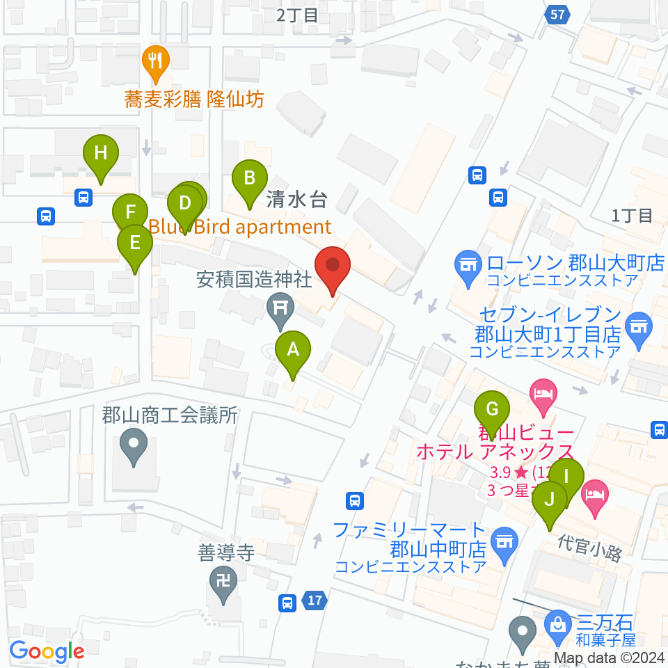 郡山ヒップショット周辺のカフェ一覧地図