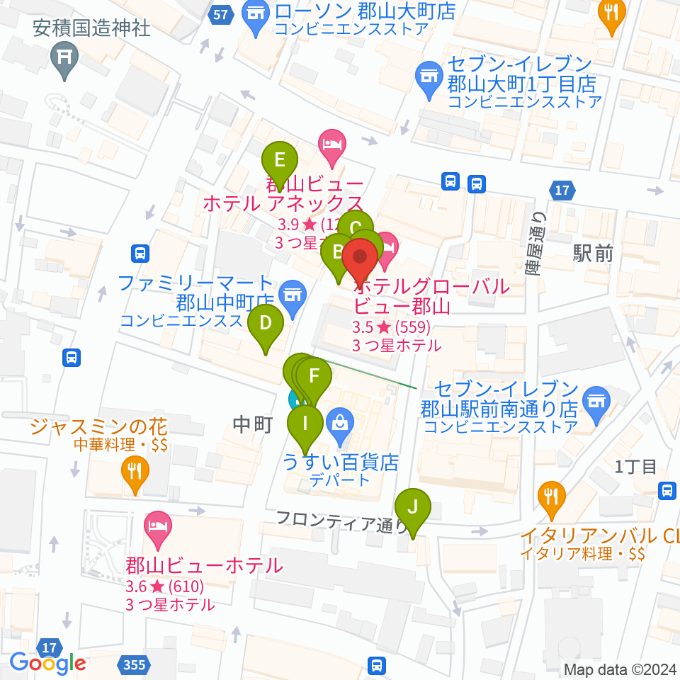 郡山PEAK ACTION周辺のカフェ一覧地図