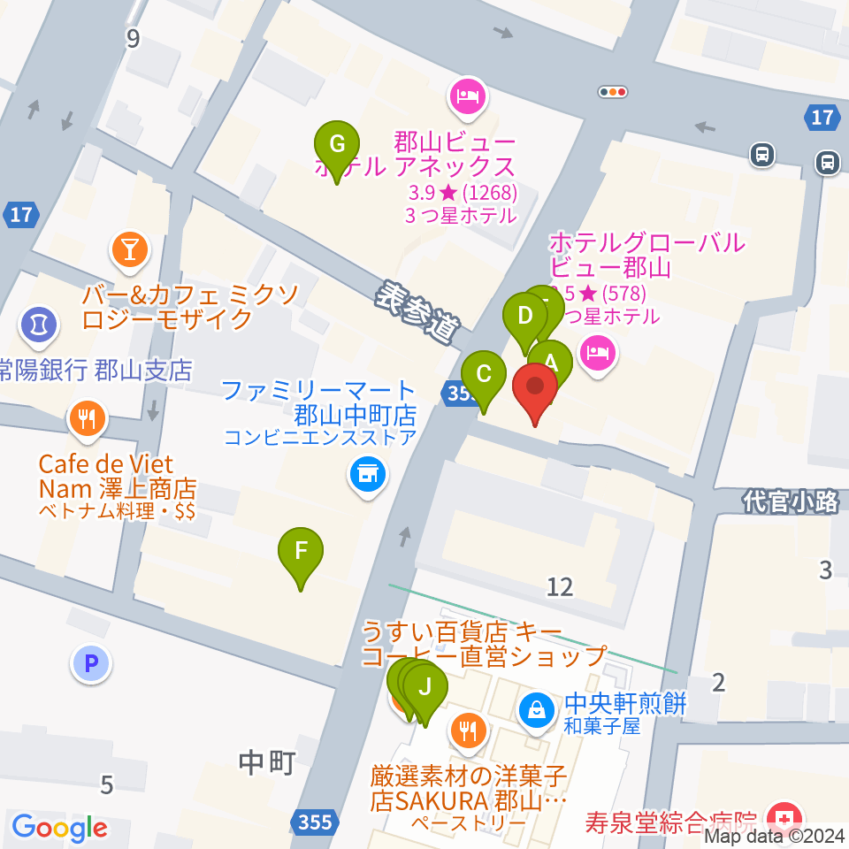 郡山PEAK ACTION周辺のカフェ一覧地図