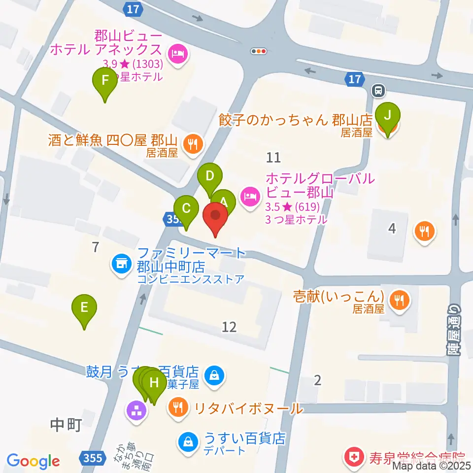 郡山PEAK ACTION周辺のカフェ一覧地図