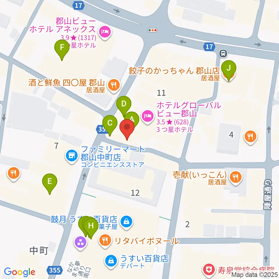 郡山PEAK ACTION周辺のカフェ一覧地図