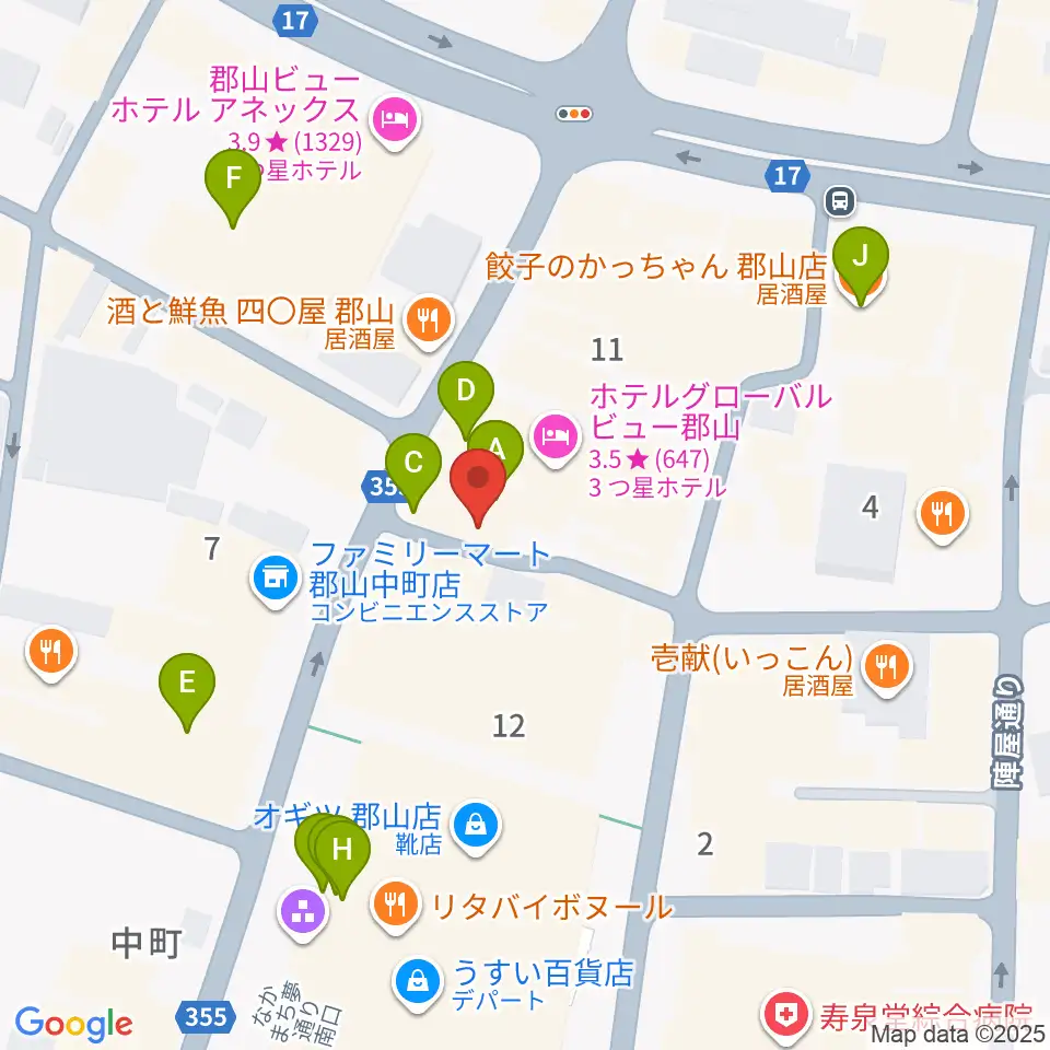 郡山PEAK ACTION周辺のカフェ一覧地図