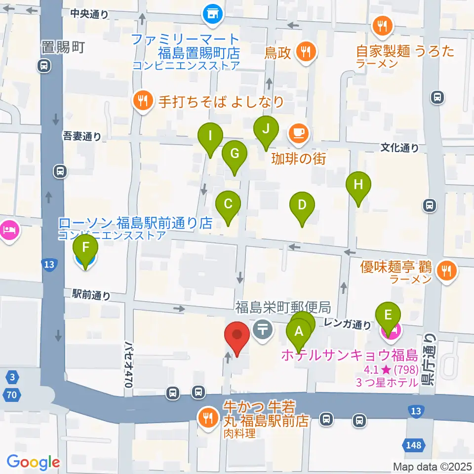 福島C-moon周辺のカフェ一覧地図