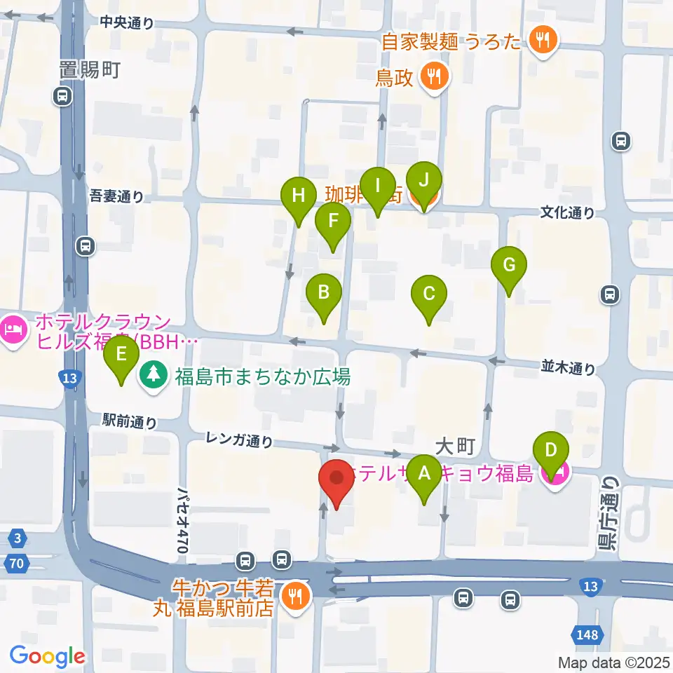 福島C-moon周辺のカフェ一覧地図