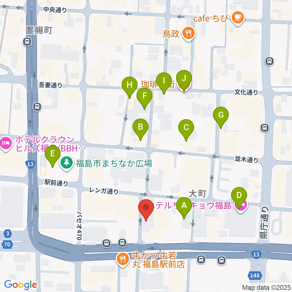 福島C-moon周辺のカフェ一覧地図