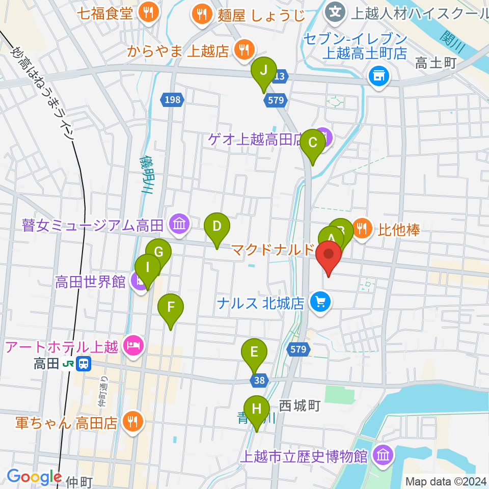 上越EARTH周辺のカフェ一覧地図