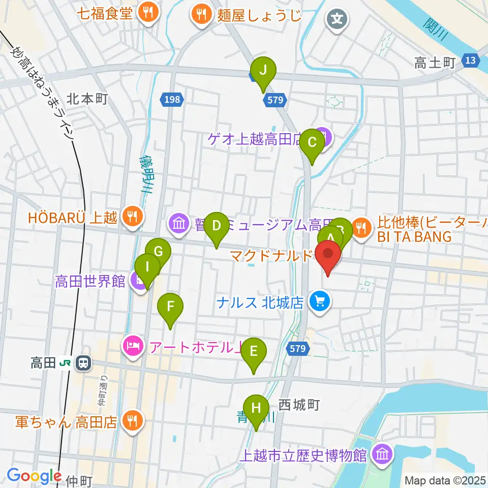 上越EARTH周辺のカフェ一覧地図