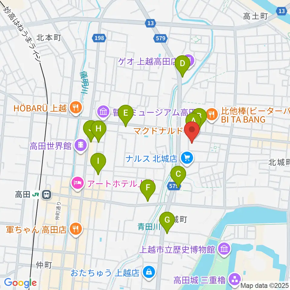 上越EARTH周辺のカフェ一覧地図
