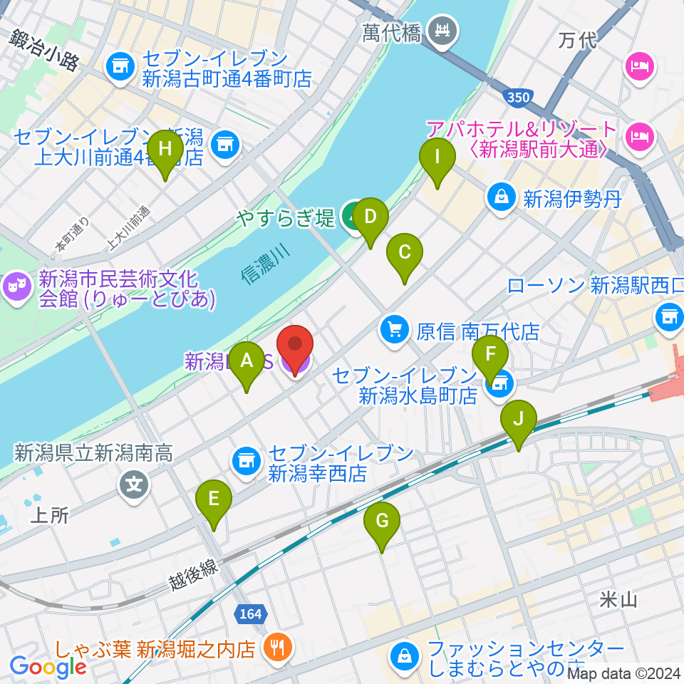 新潟LOTS周辺のカフェ一覧地図