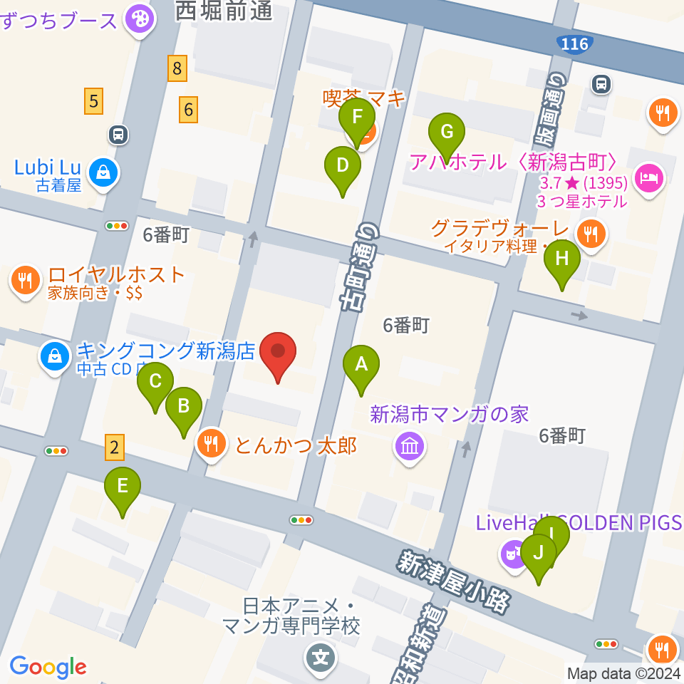 新潟WOODY周辺のカフェ一覧地図