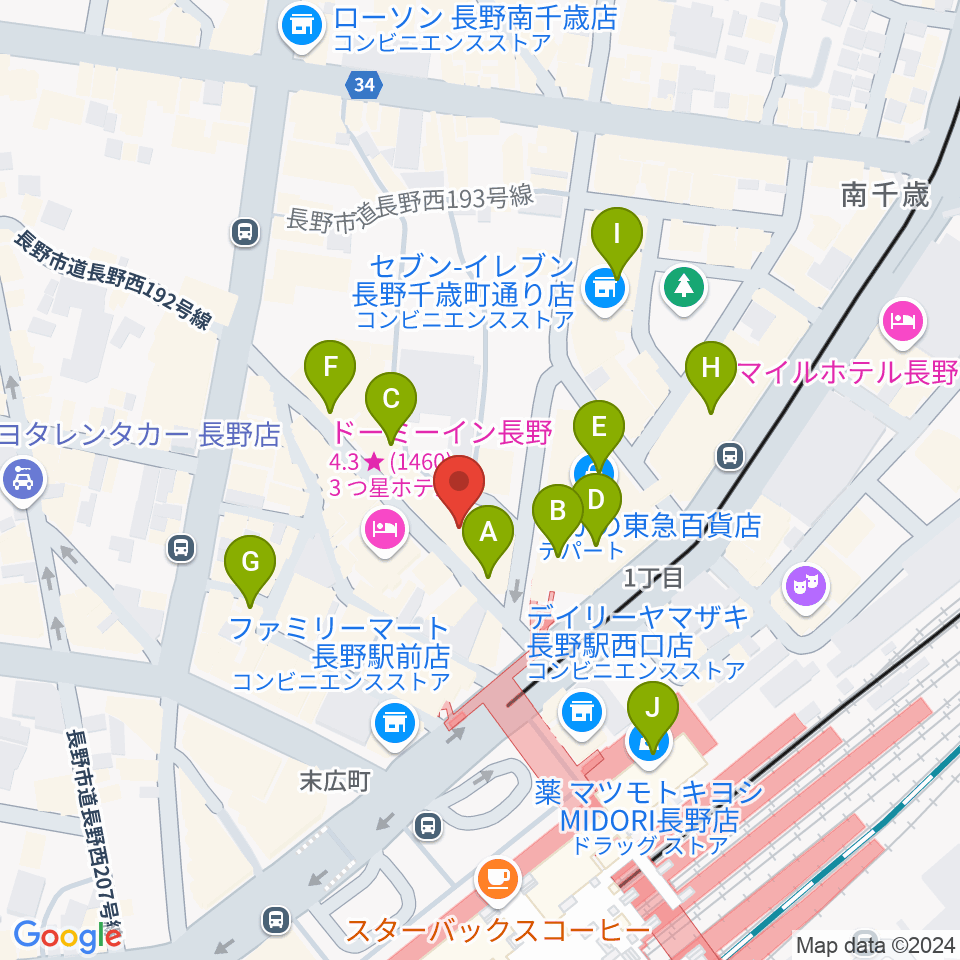 長野ライブハウスJ周辺のカフェ一覧地図