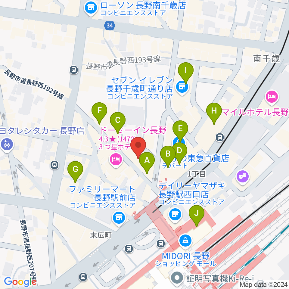 長野ライブハウスJ周辺のカフェ一覧地図