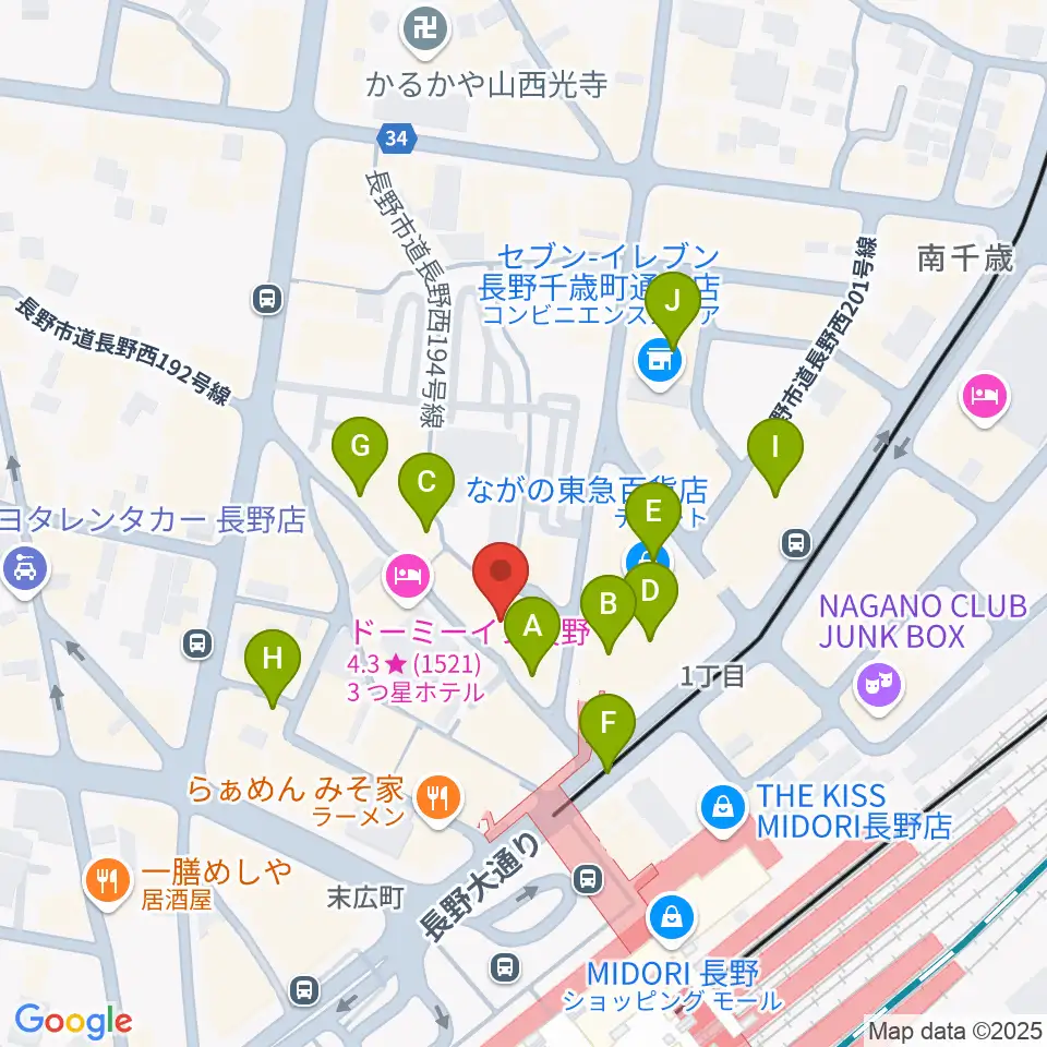 長野ライブハウスJ周辺のカフェ一覧地図
