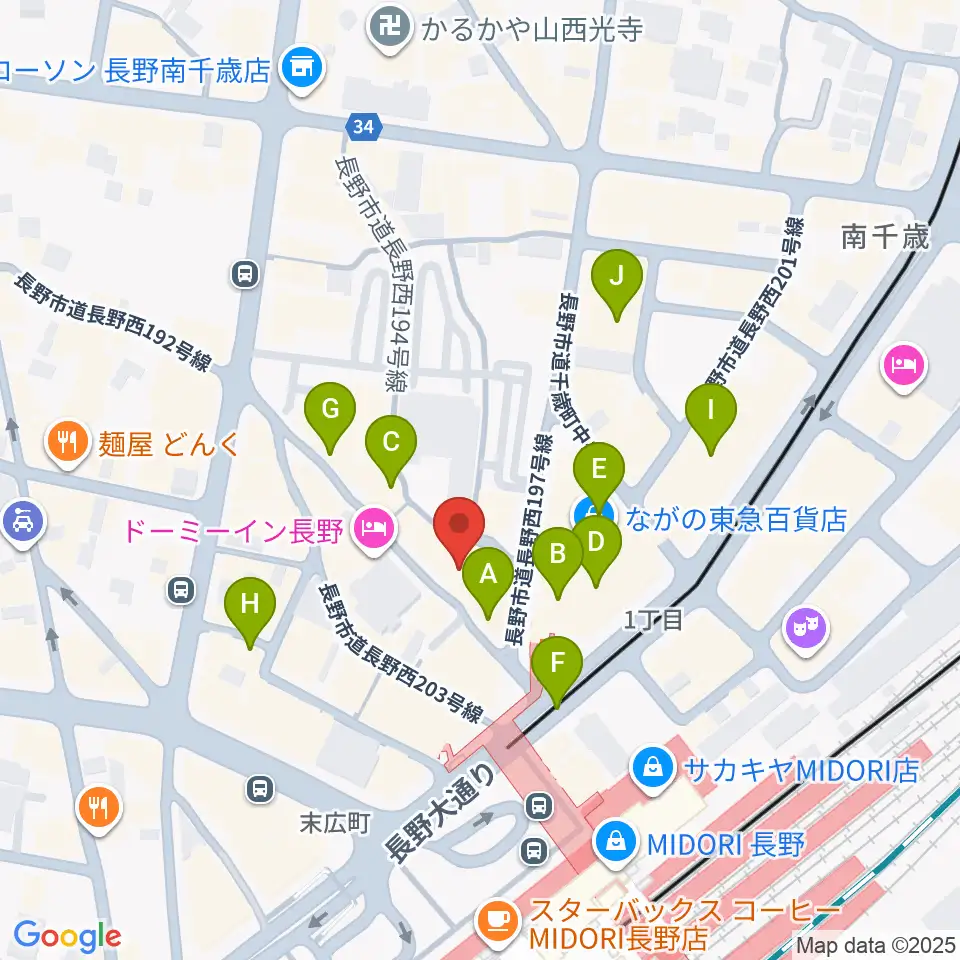 長野ライブハウスJ周辺のカフェ一覧地図