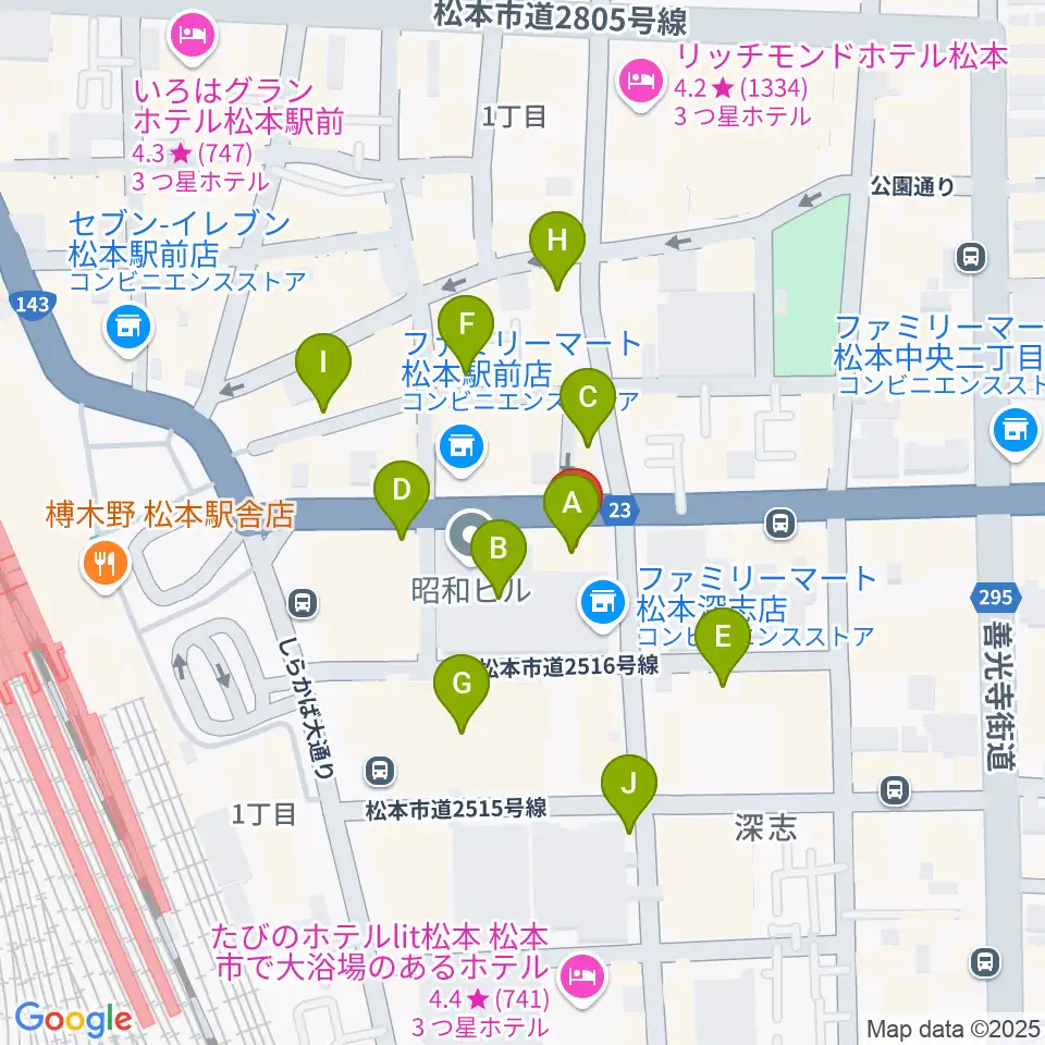 松本ALECX周辺のカフェ一覧地図