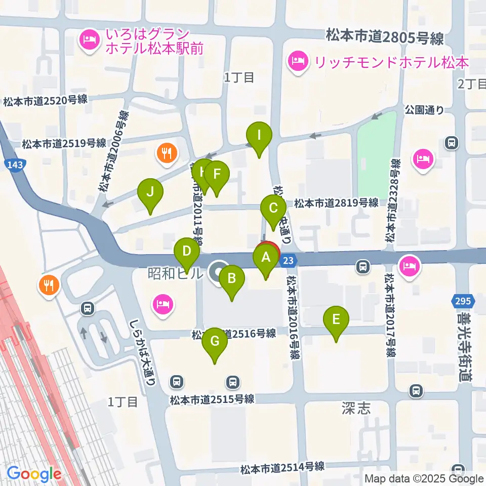 松本ALECX周辺のカフェ一覧地図