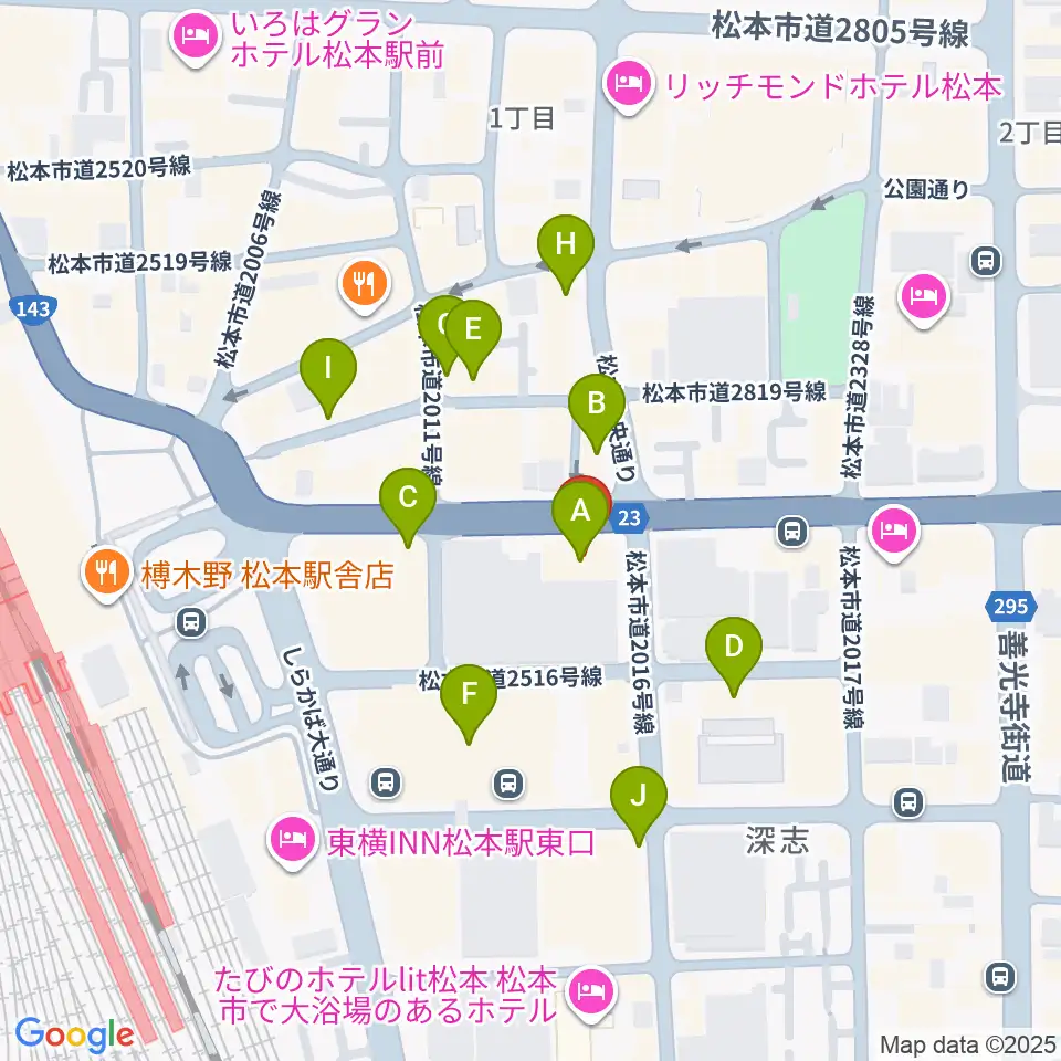 松本ALECX周辺のカフェ一覧地図