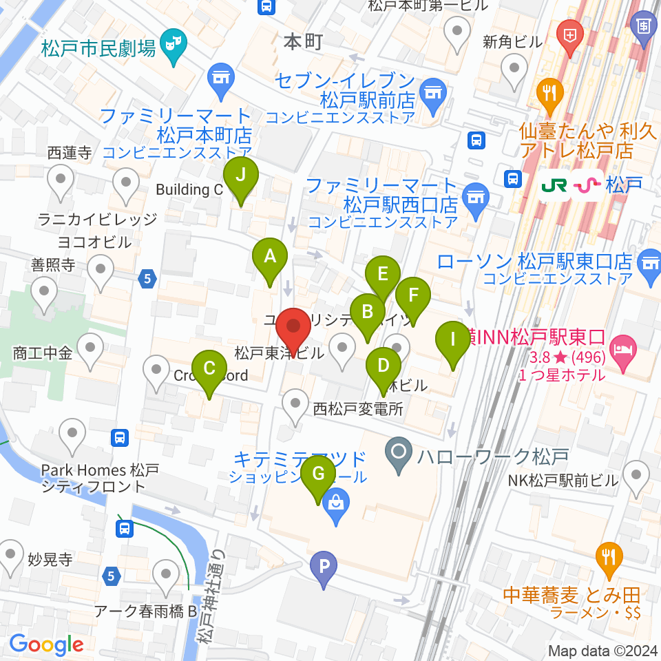 松戸コルコバード周辺のカフェ一覧地図