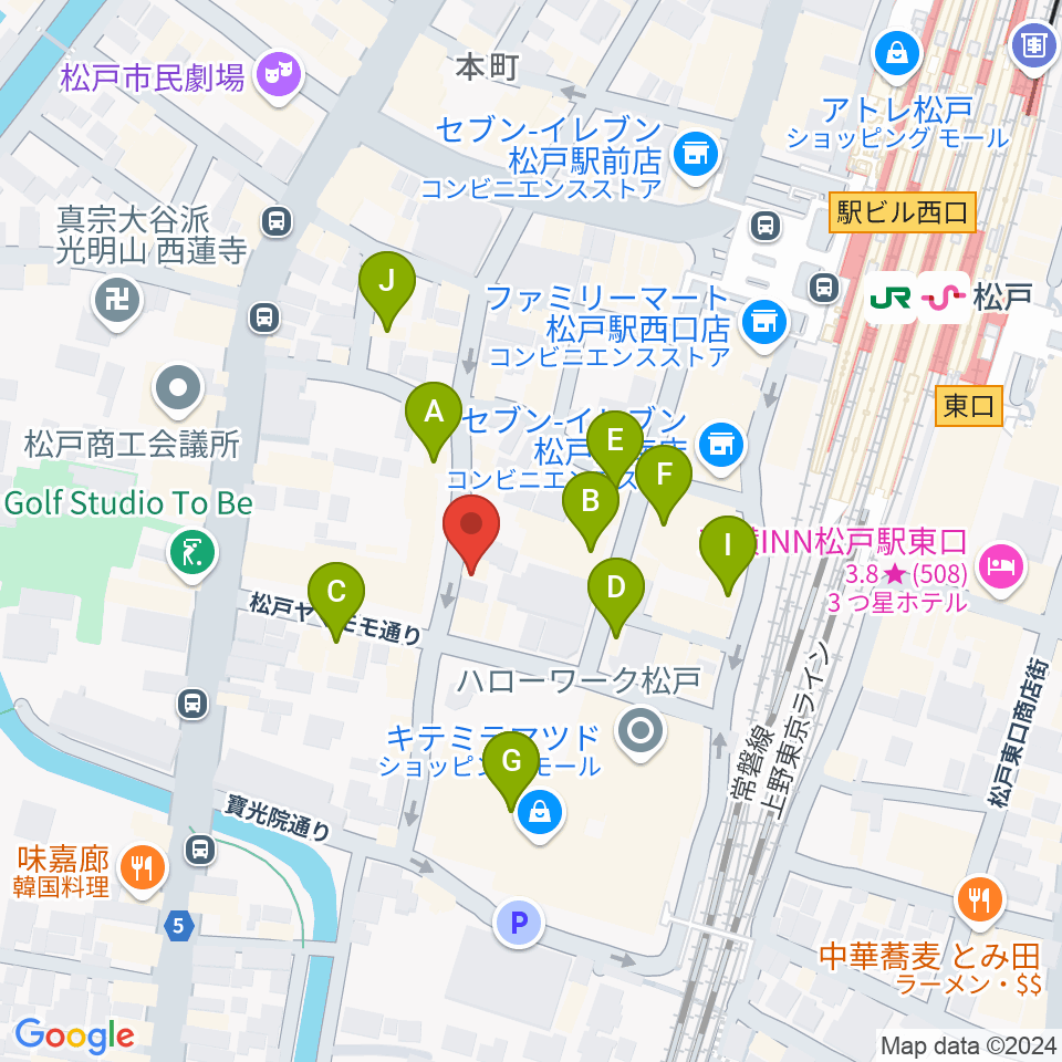 松戸コルコバード周辺のカフェ一覧地図