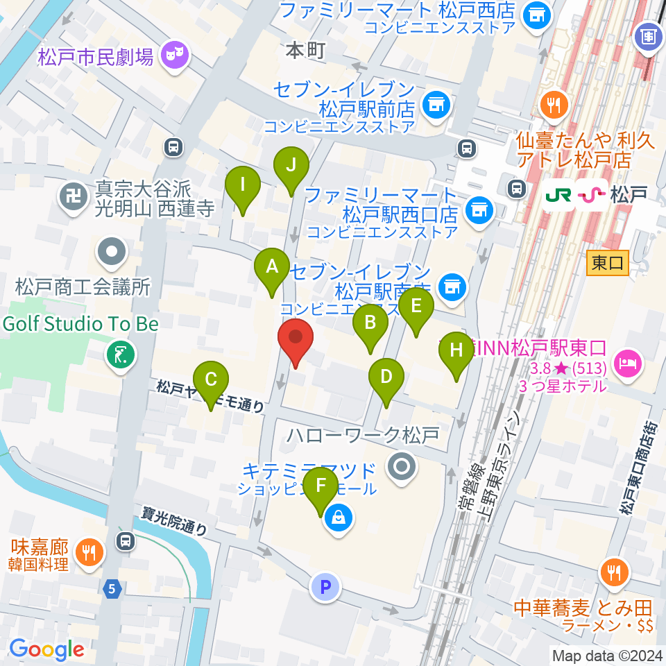 松戸コルコバード周辺のカフェ一覧地図