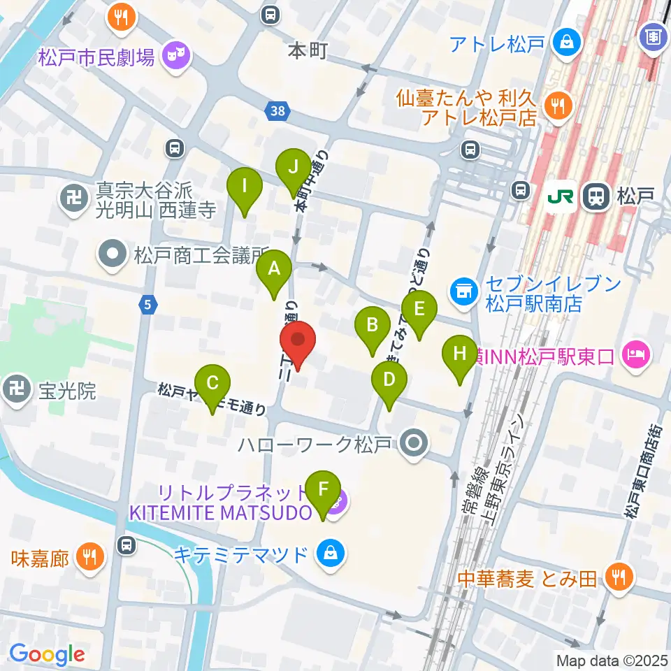 松戸コルコバード周辺のカフェ一覧地図