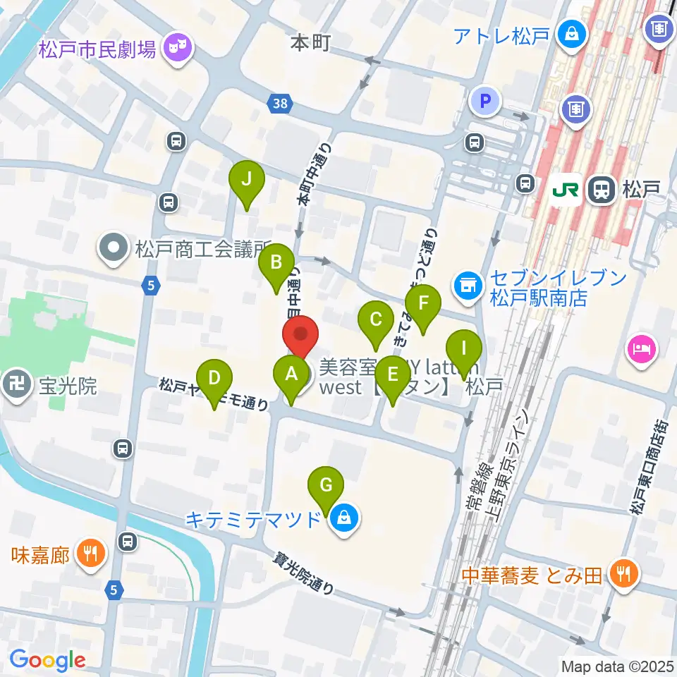 松戸コルコバード周辺のカフェ一覧地図