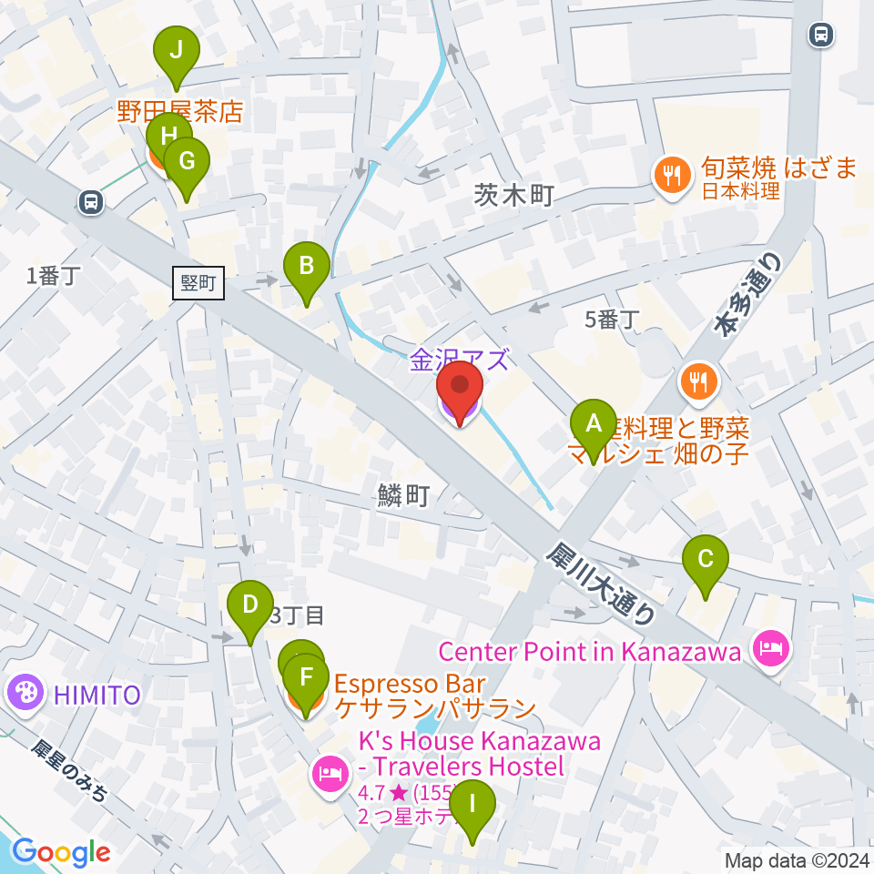 金沢AZ周辺のカフェ一覧地図